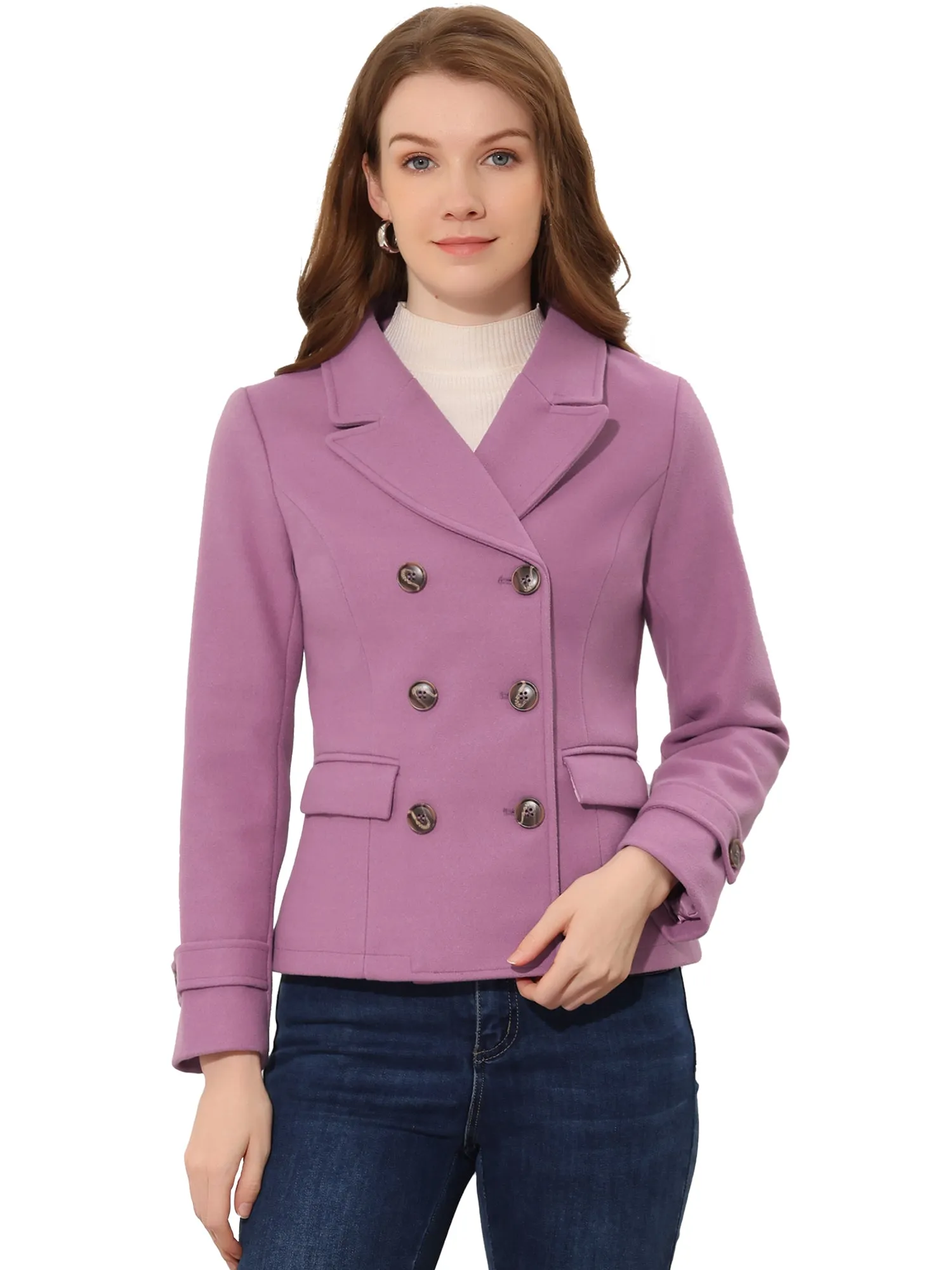 Winter Notched Lapel Double Breasted Short Pea Coat