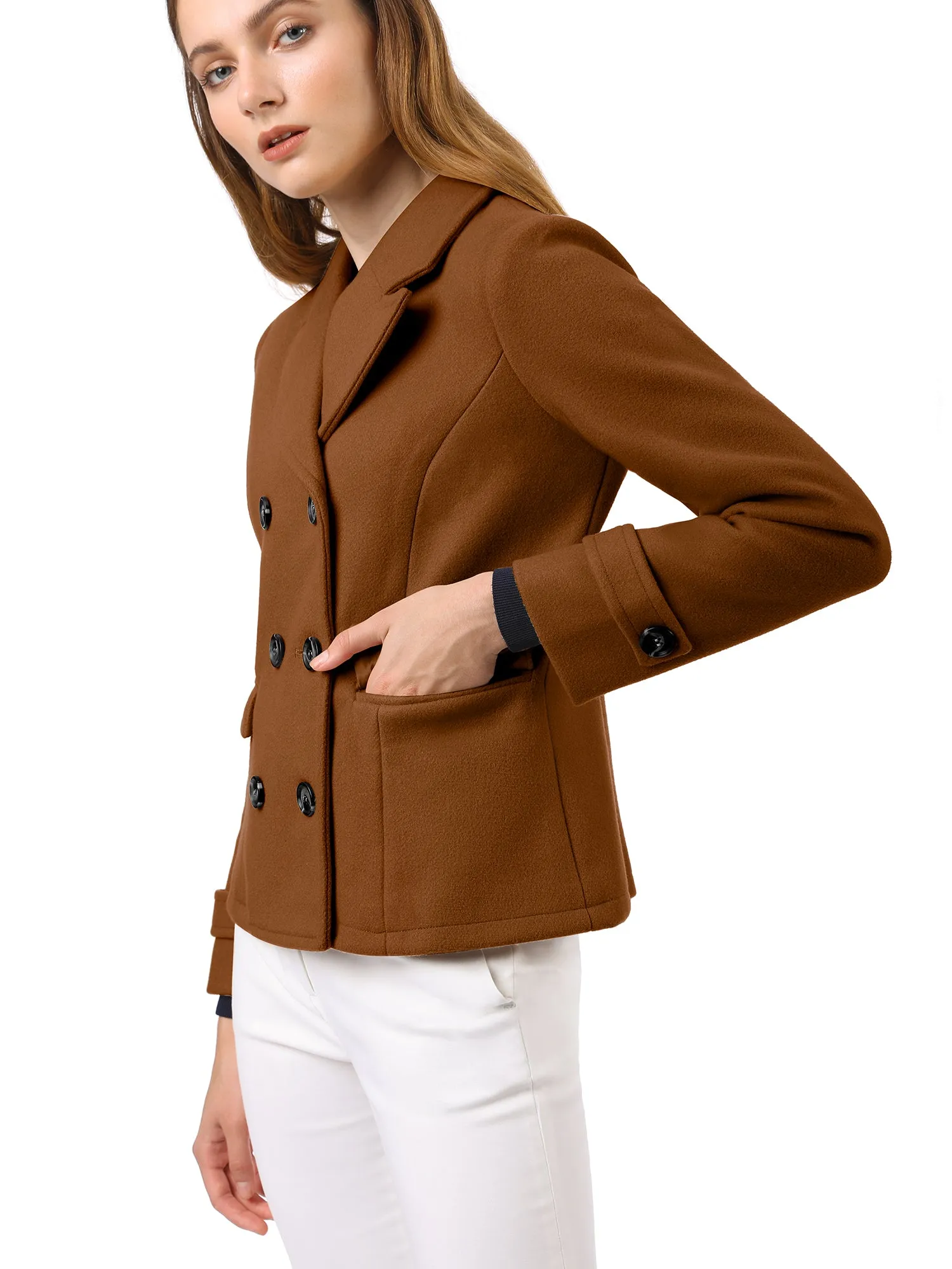 Winter Notched Lapel Double Breasted Short Pea Coat