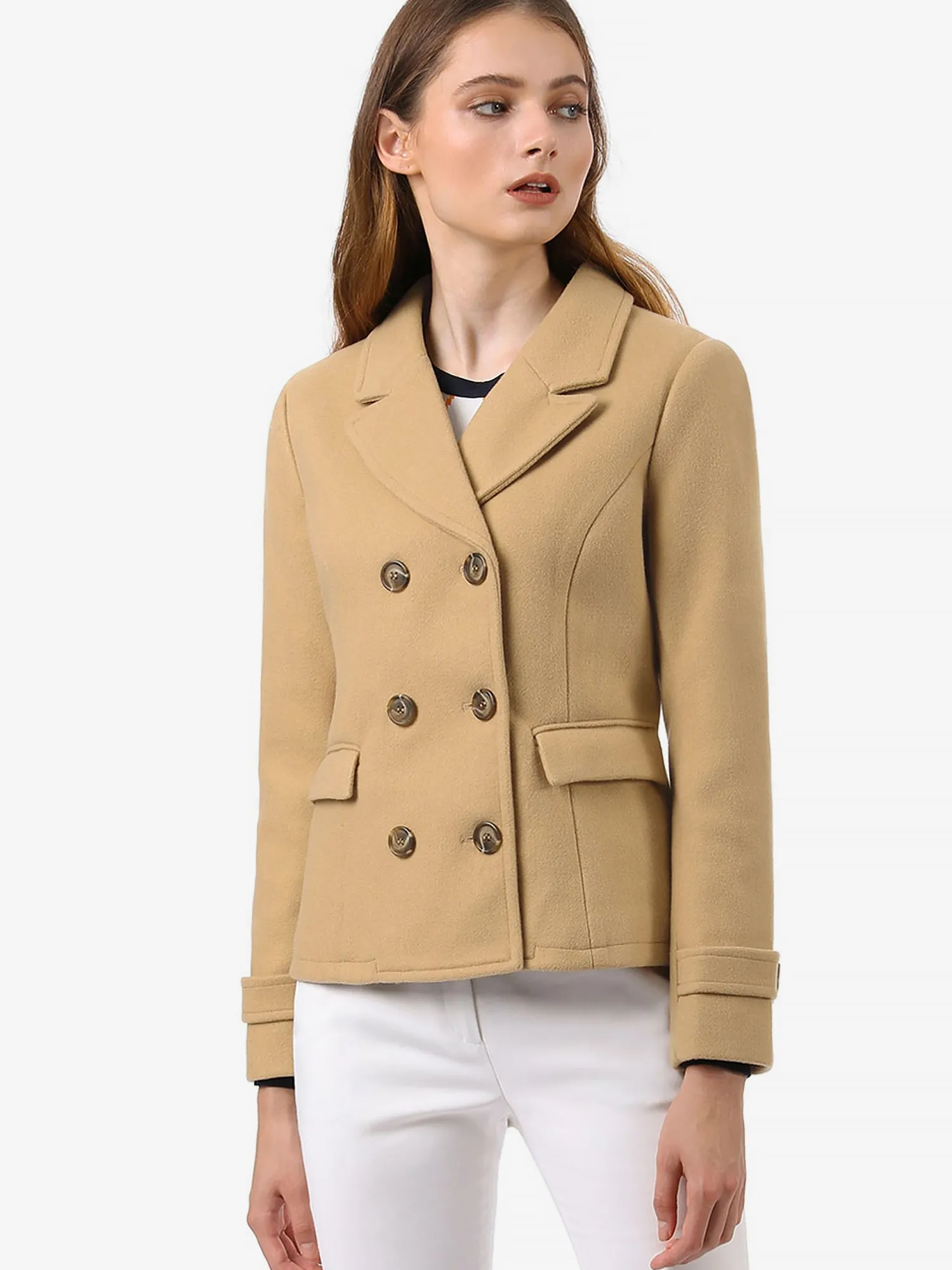 Winter Notched Lapel Double Breasted Short Pea Coat