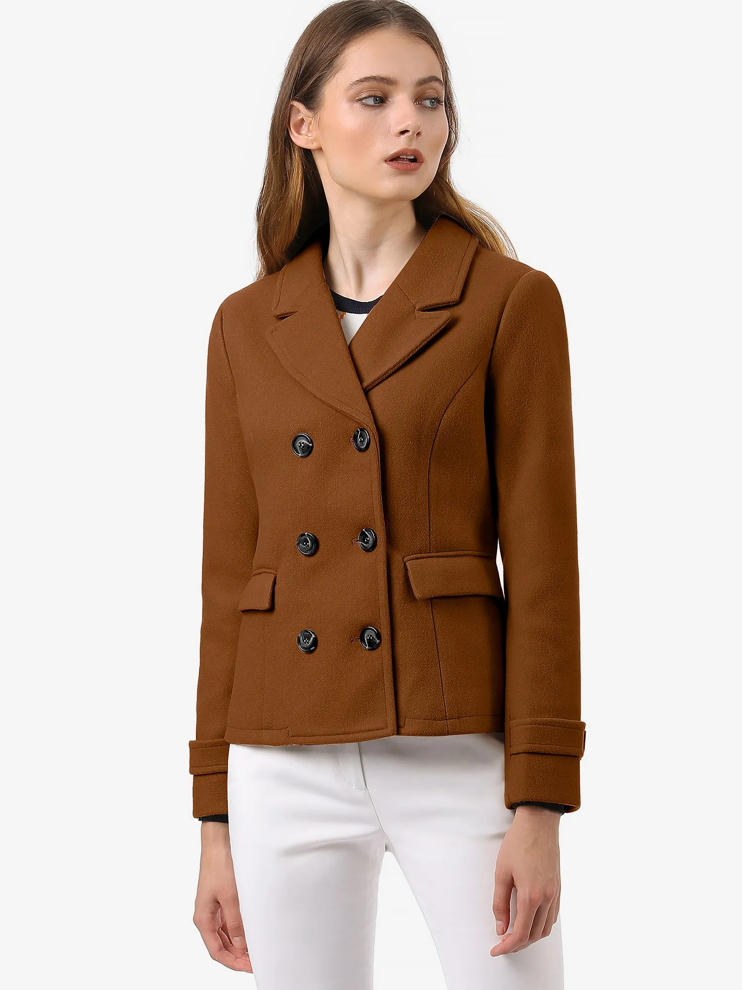 Winter Notched Lapel Double Breasted Short Pea Coat