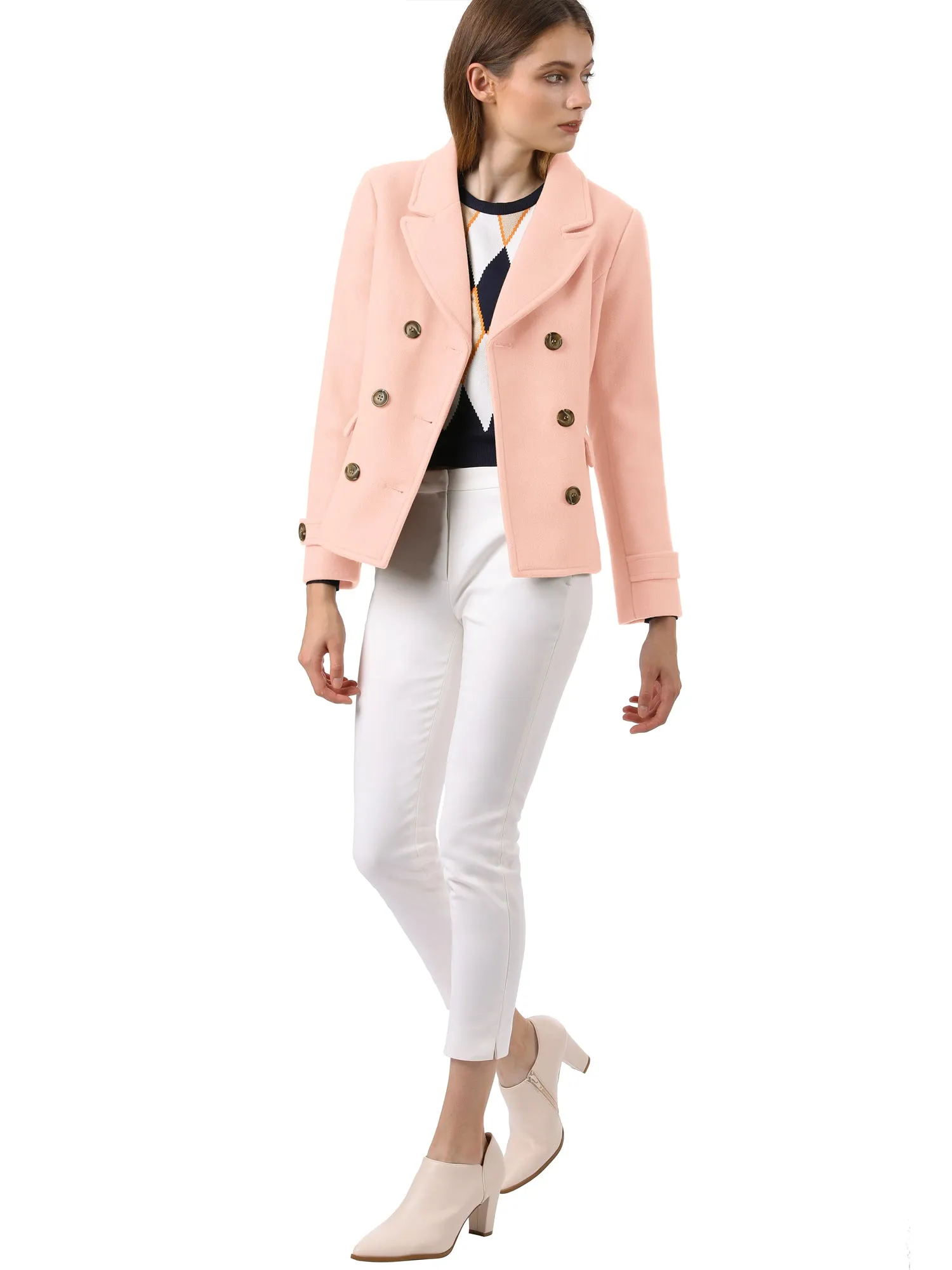 Winter Notched Lapel Double Breasted Short Pea Coat