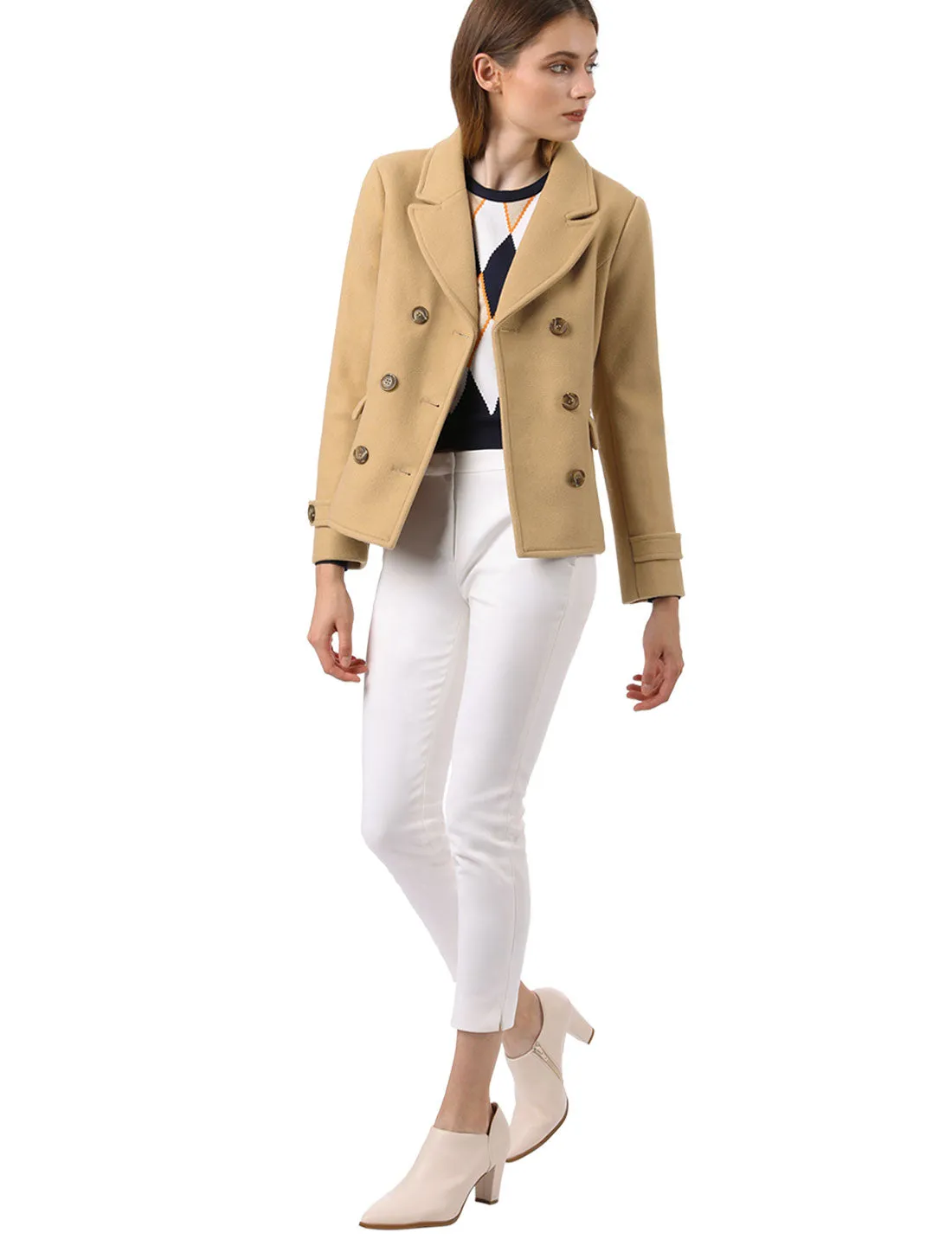 Winter Notched Lapel Double Breasted Short Pea Coat