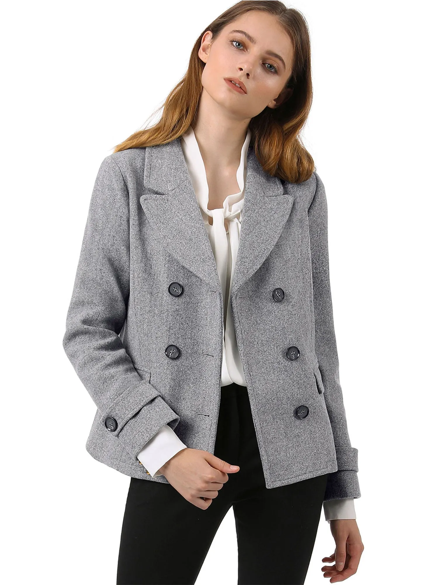 Winter Notched Lapel Double Breasted Short Pea Coat