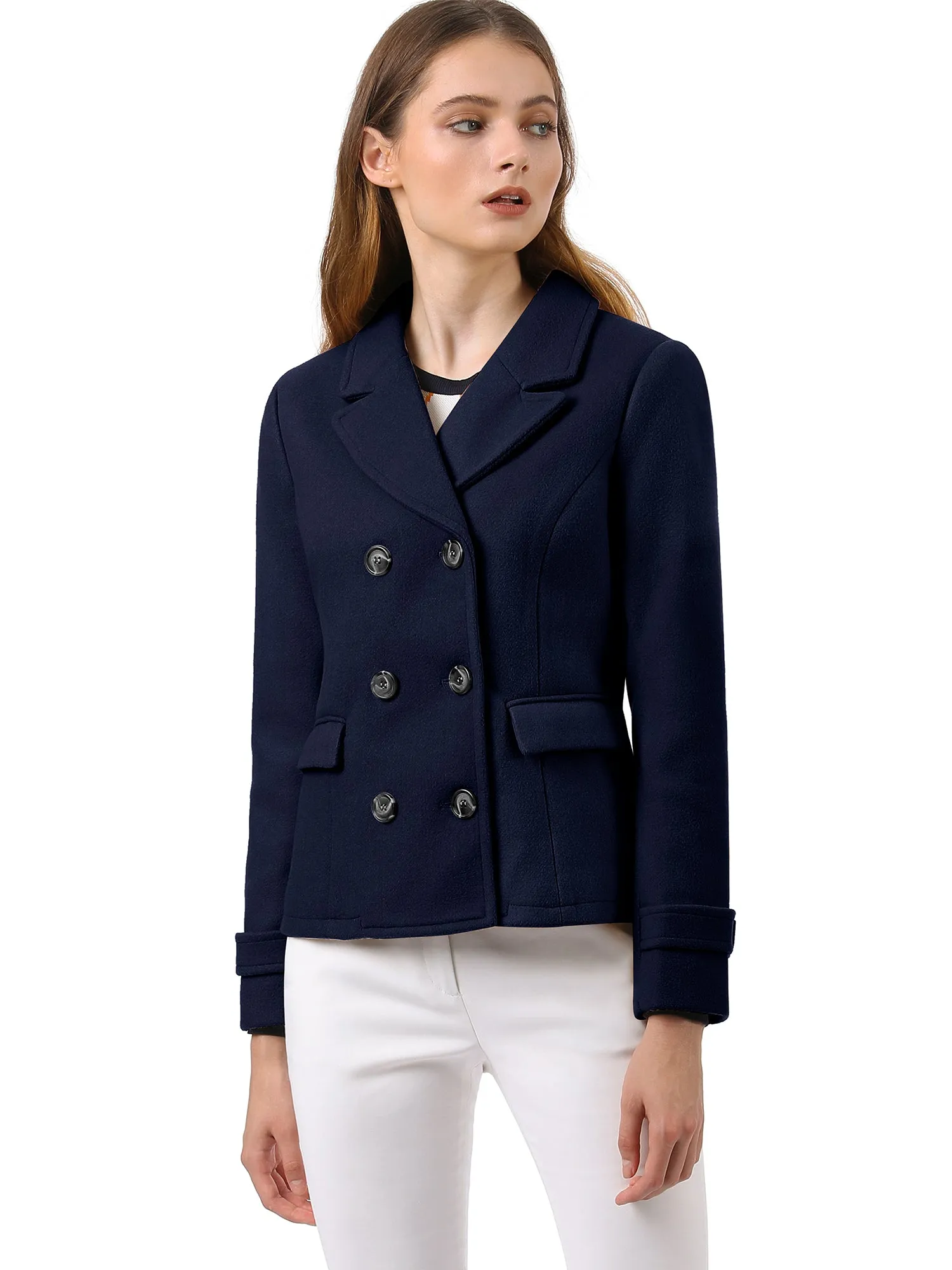 Winter Notched Lapel Double Breasted Short Pea Coat