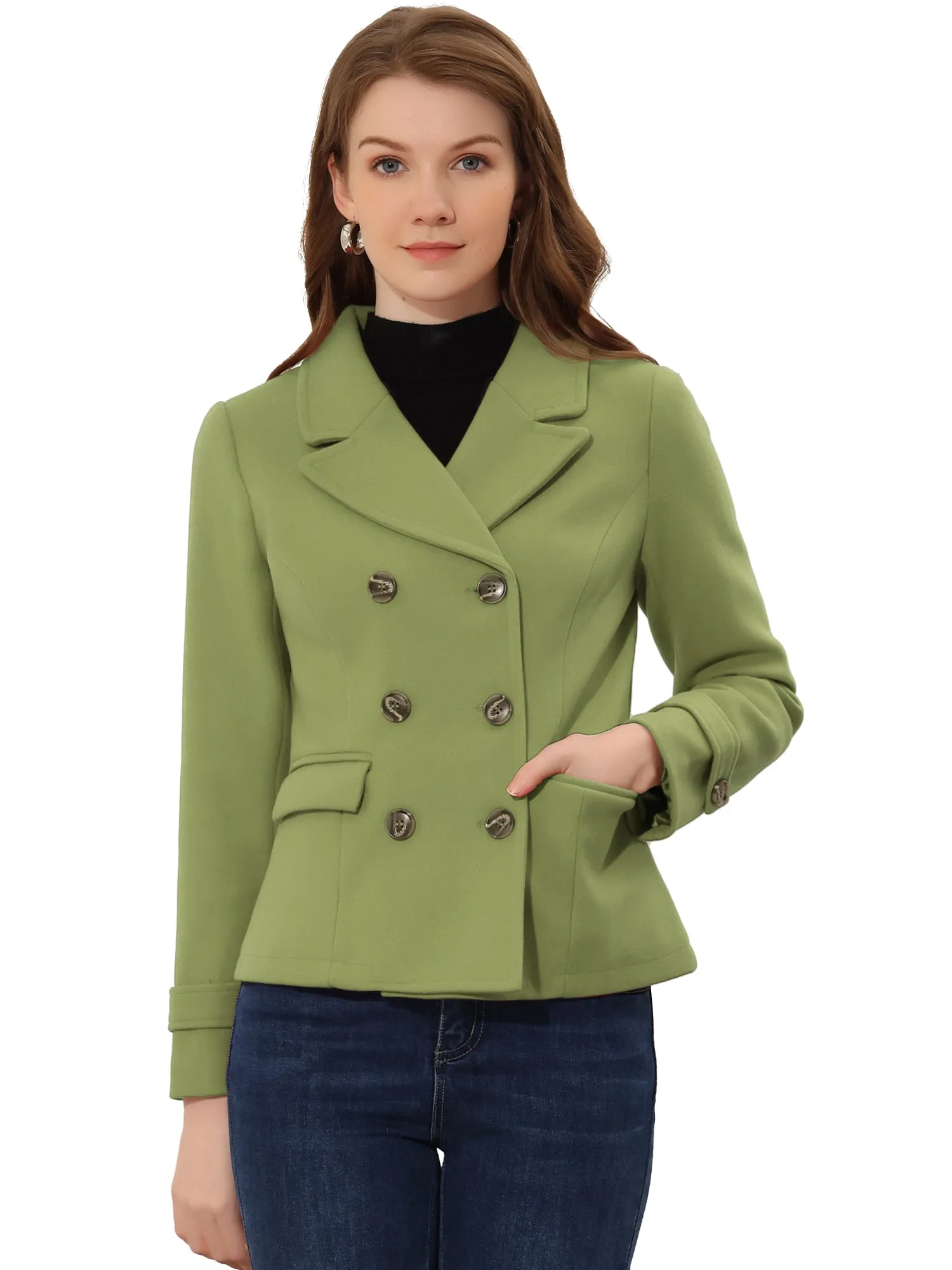 Winter Notched Lapel Double Breasted Short Pea Coat