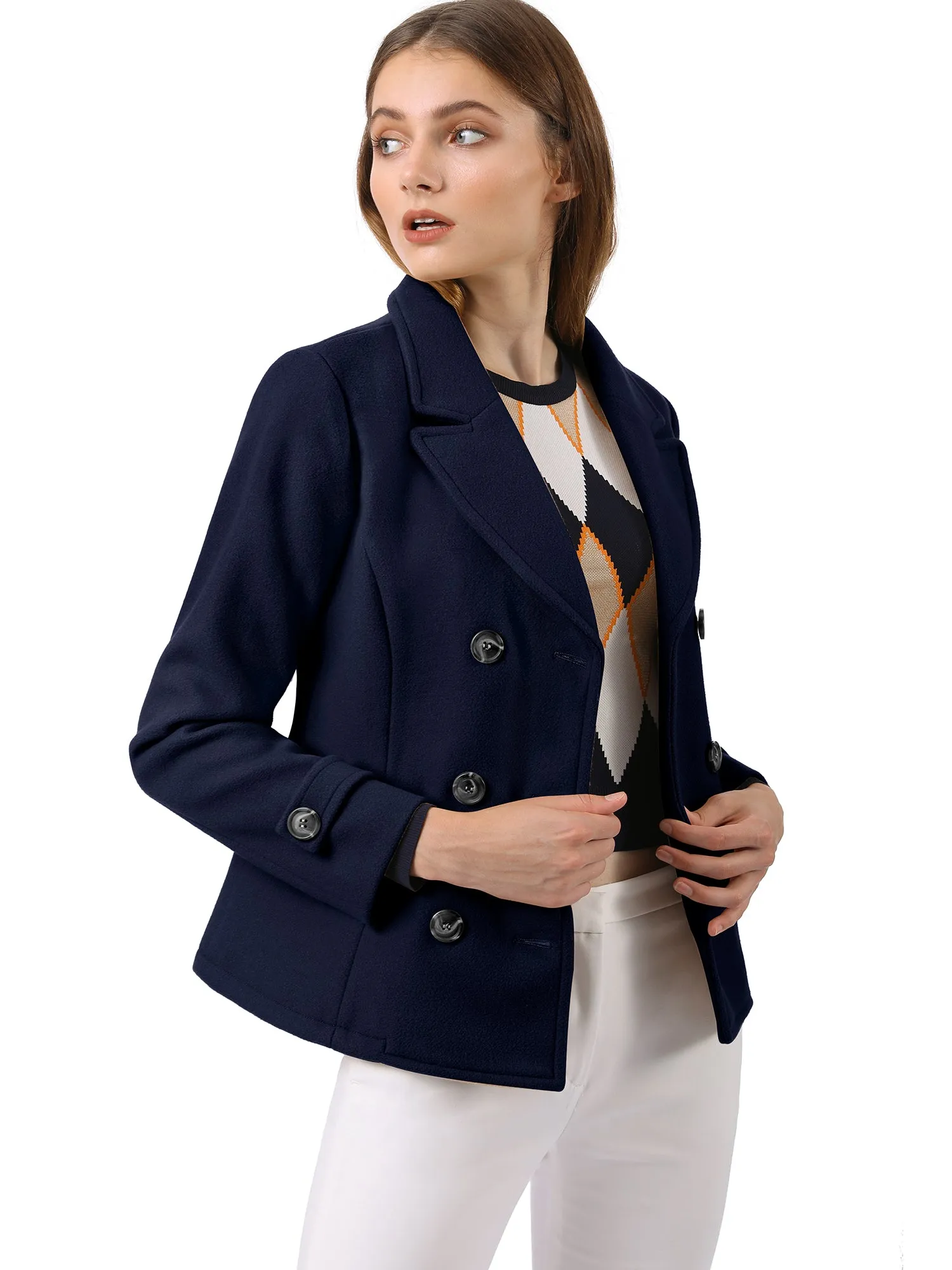 Winter Notched Lapel Double Breasted Short Pea Coat