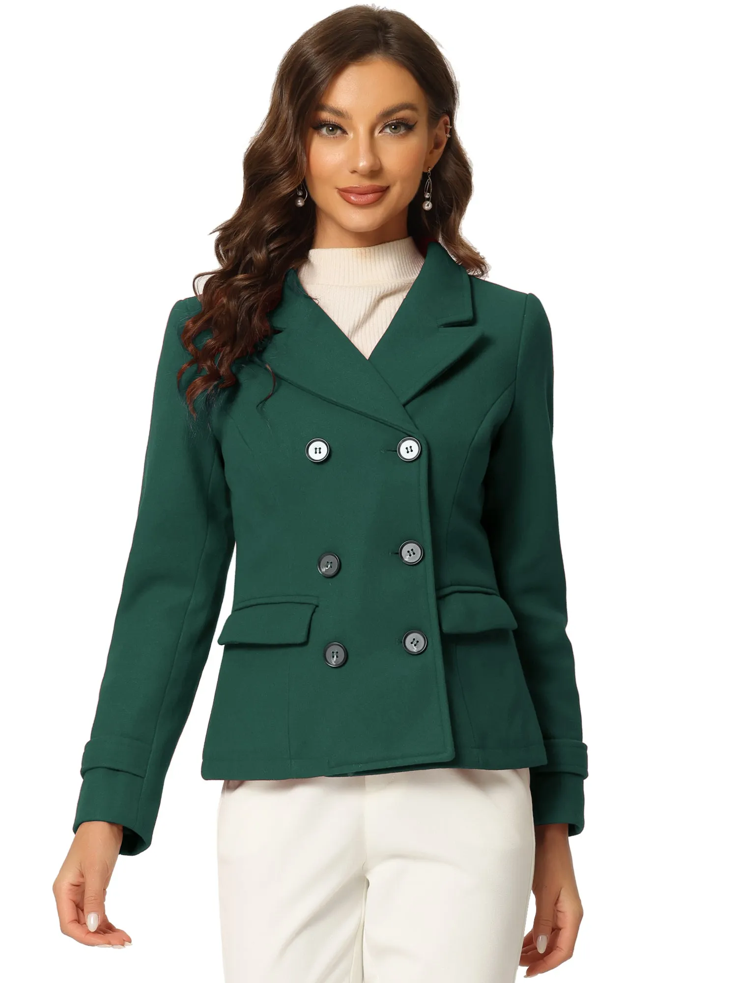 Winter Notched Lapel Double Breasted Short Pea Coat