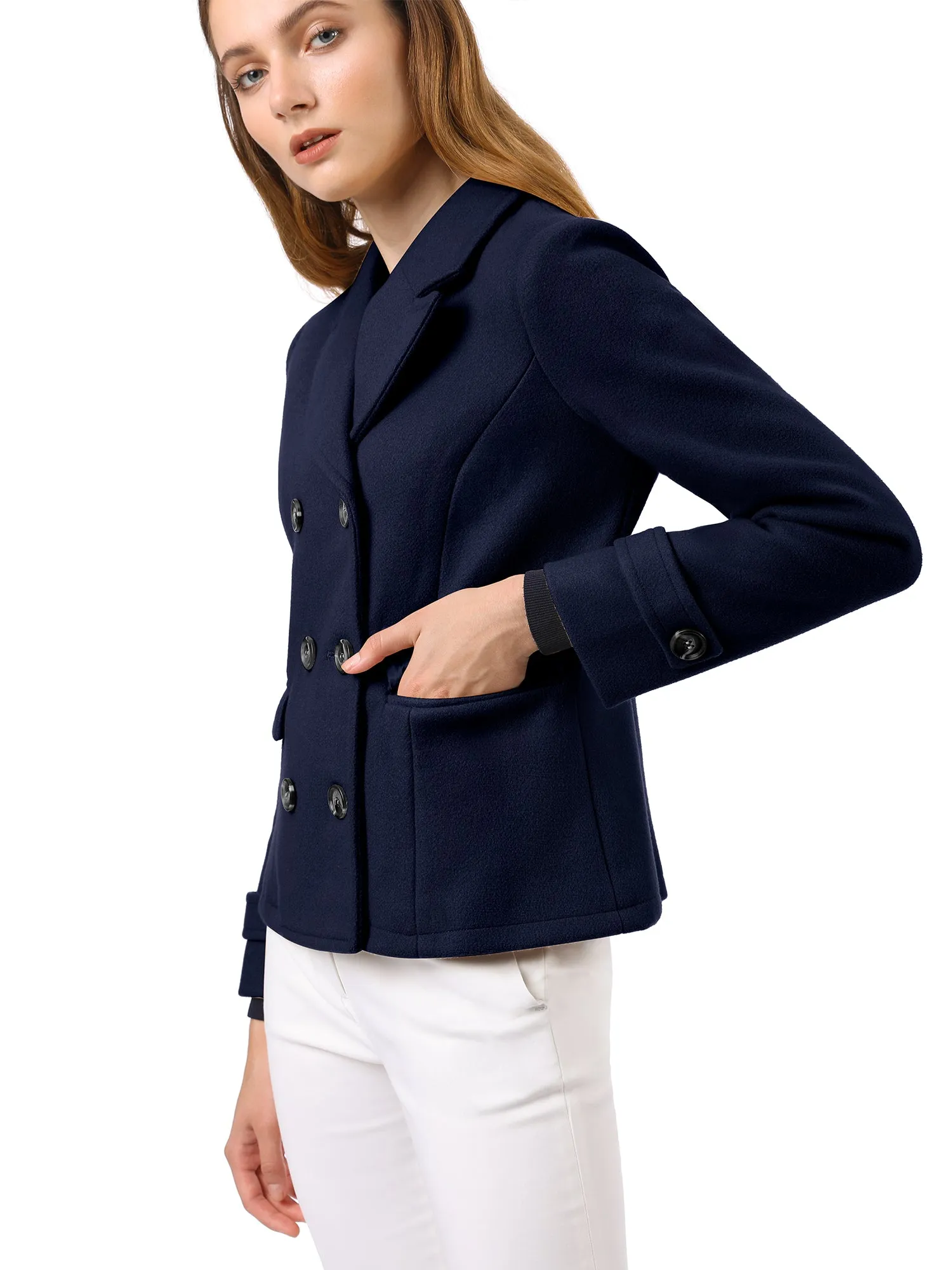 Winter Notched Lapel Double Breasted Short Pea Coat