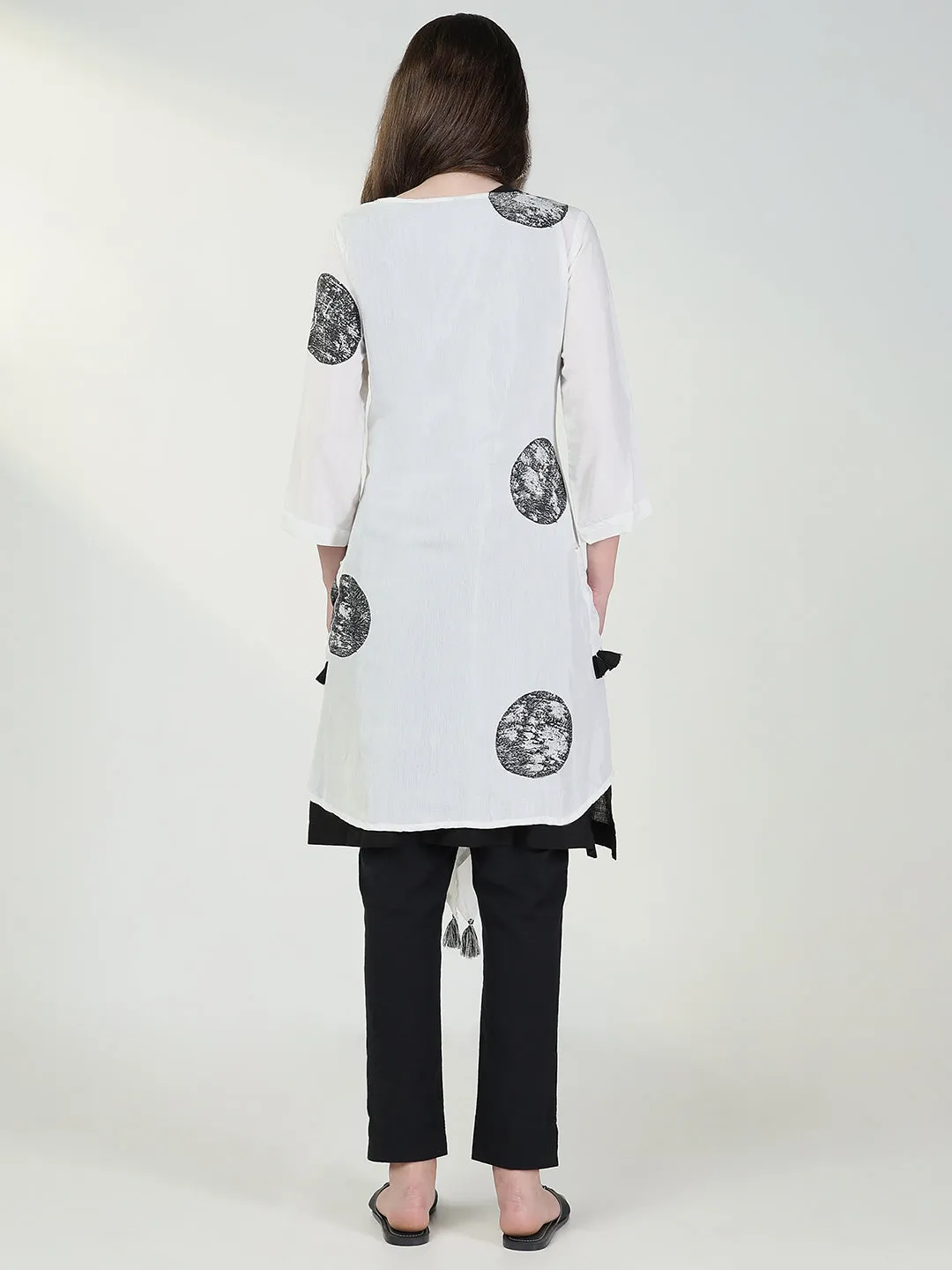 Women Black Solid A Line Kurta with Coat