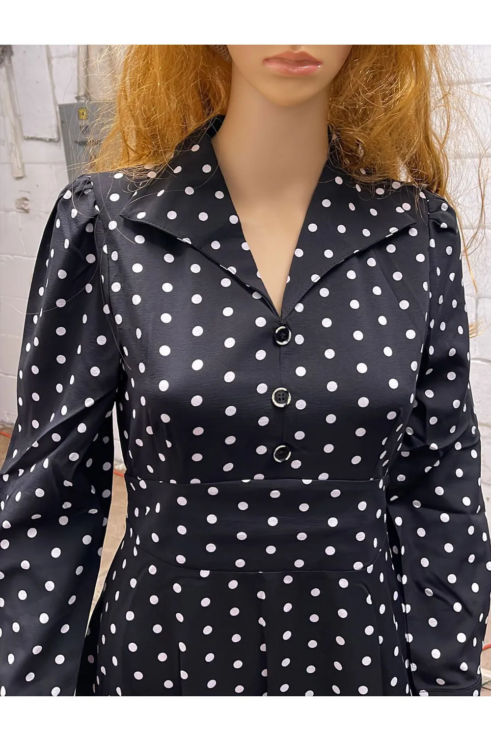 Women Fabulous Polka Dots Printed Collar Neck Button Closure Neckline Cozy Summer Dress - WD744711