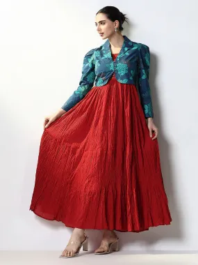 Women Maroon Solid Anarkali Kurta with Overcoat