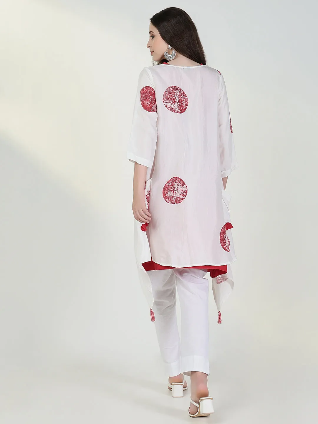 Women Red Solid A Line Kurta with Coat