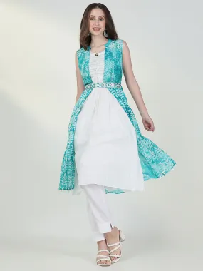 Women White Solid Kurta with Coat and Belt