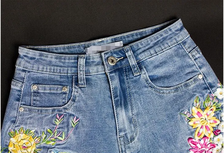 Women's Embroidered Flower Denim Short Jeans Woman Shorts Cute Shorts