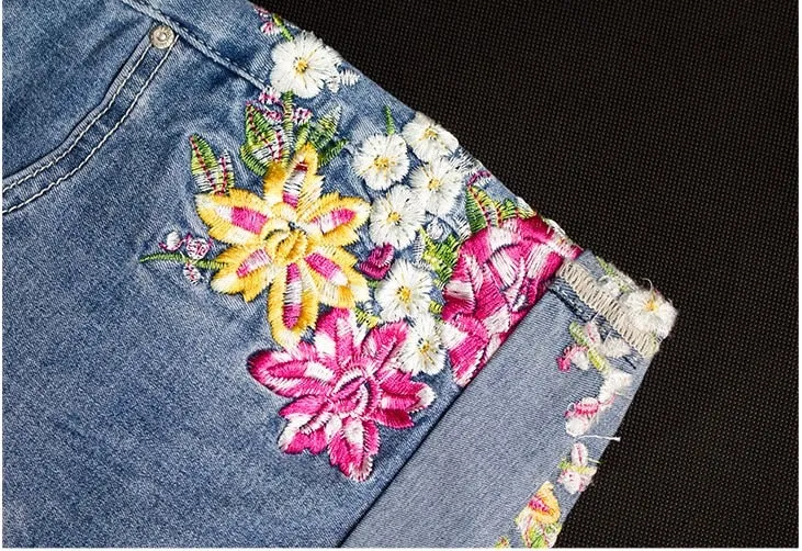 Women's Embroidered Flower Denim Short Jeans Woman Shorts Cute Shorts