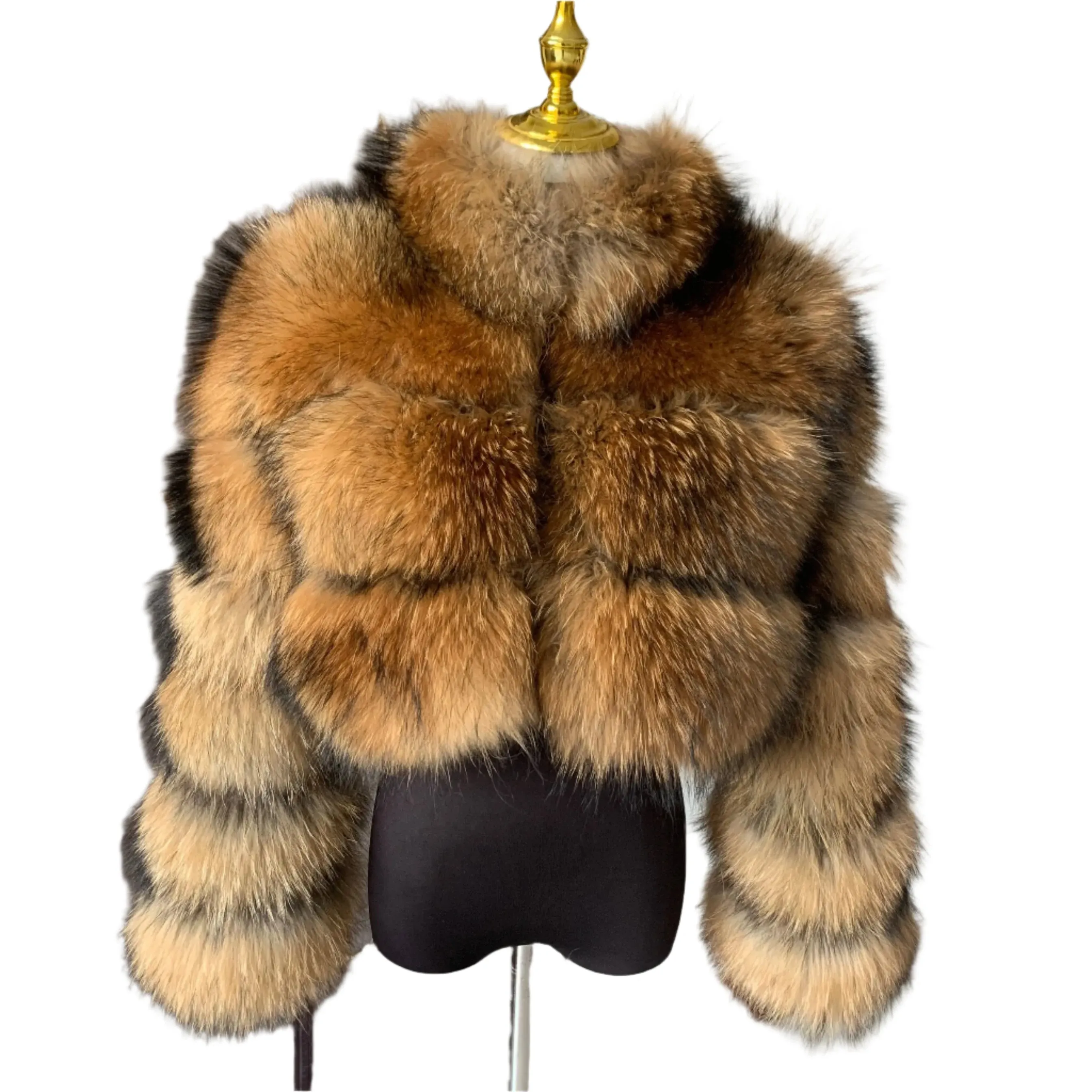 Women's Genuine Fox Fur Cropped Jacket – Warm Winter Fashion with Stand Collar, 100% Natural Fox Fur