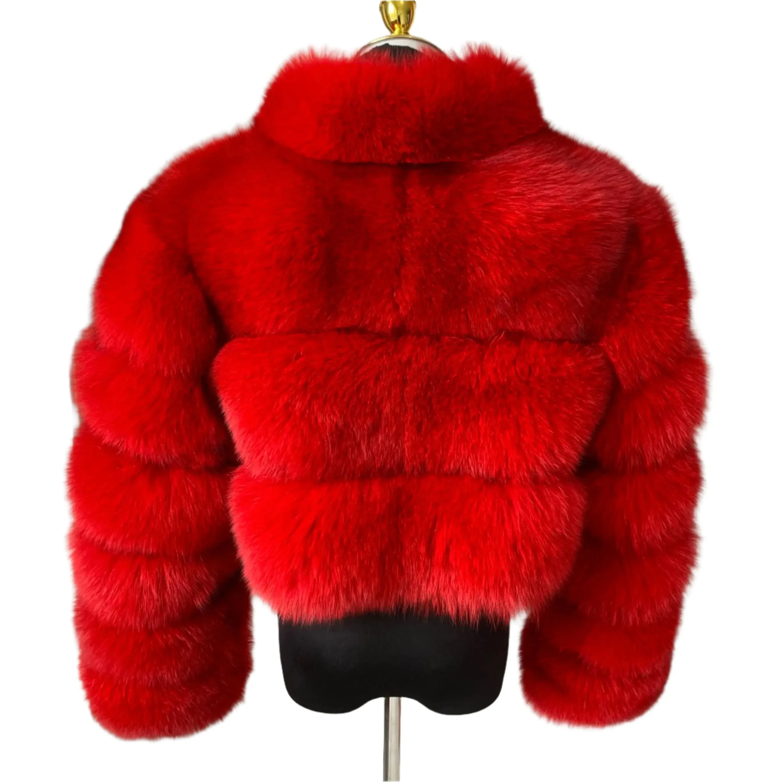 Women's Genuine Fox Fur Cropped Jacket – Warm Winter Fashion with Stand Collar, 100% Natural Fox Fur