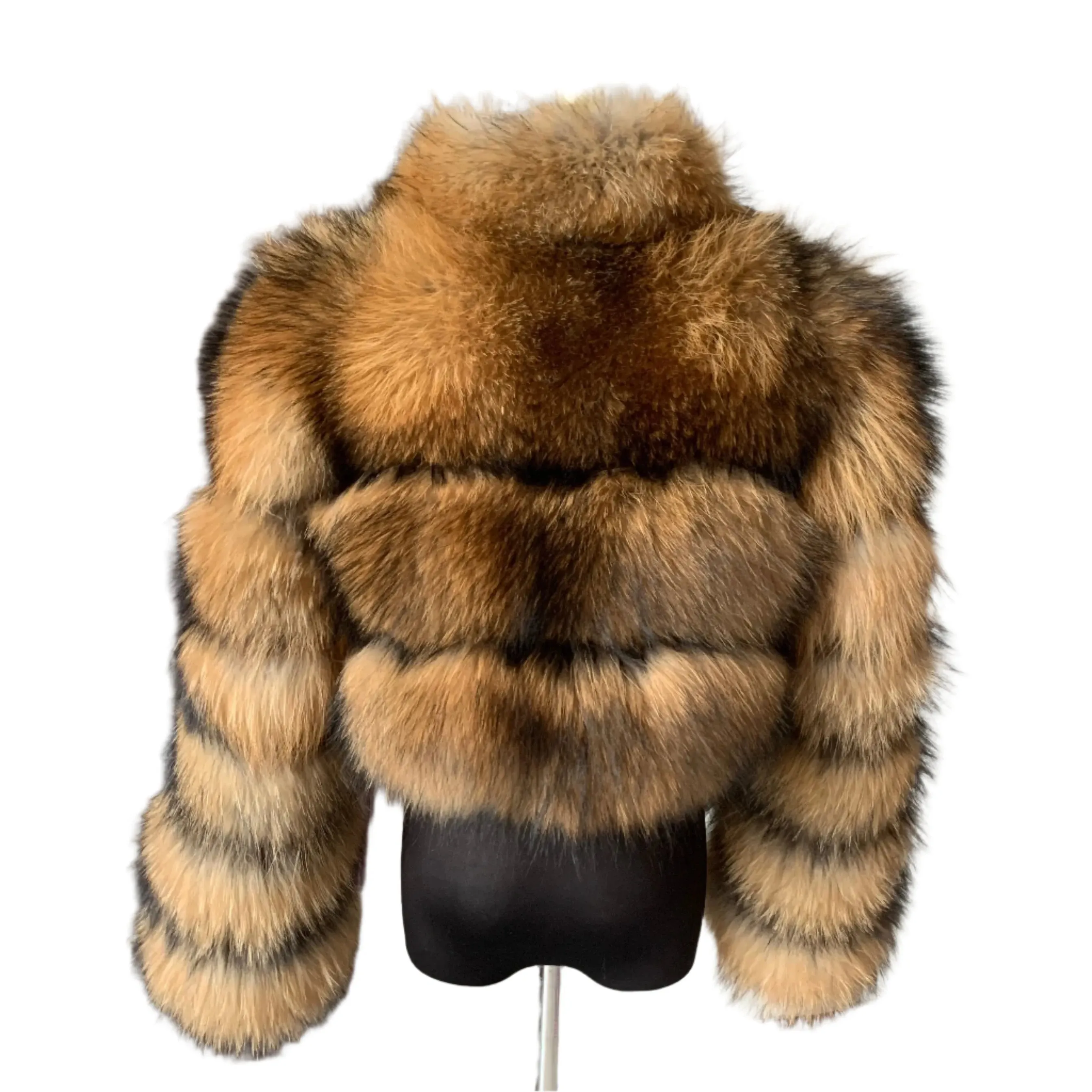 Women's Genuine Fox Fur Cropped Jacket – Warm Winter Fashion with Stand Collar, 100% Natural Fox Fur