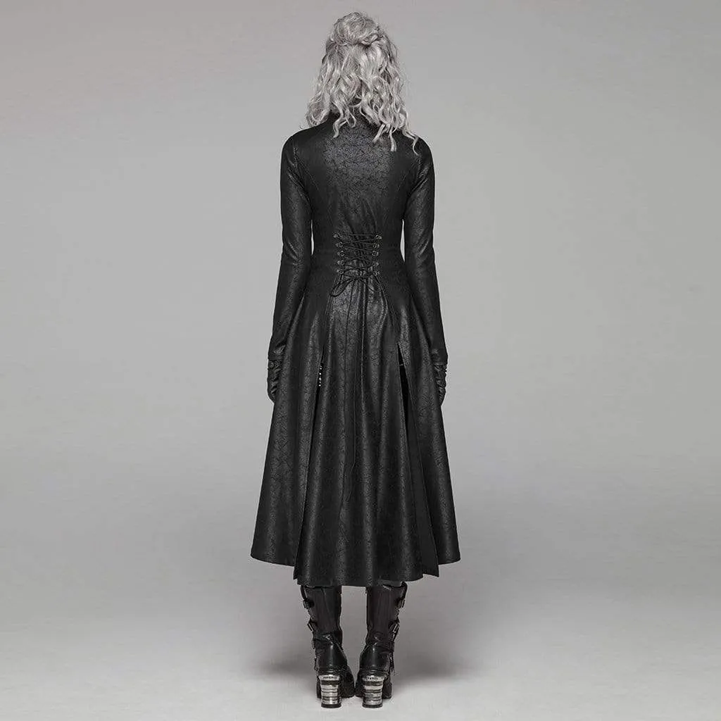 Women's Goth Front Zipper Stand Collar Maxi Overcoat