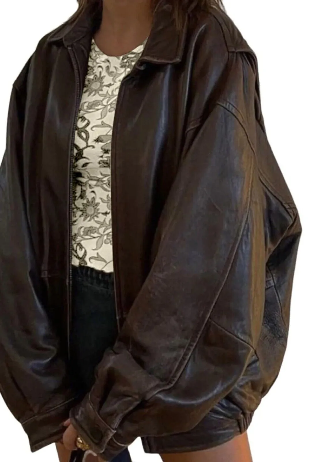 Women's Handmade Oversized Real Leather Vintage Brown Bomber Jacket