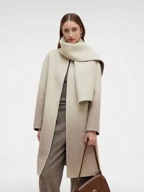 Wool Blend Gradient Reversible Women Overcoat With Scarf