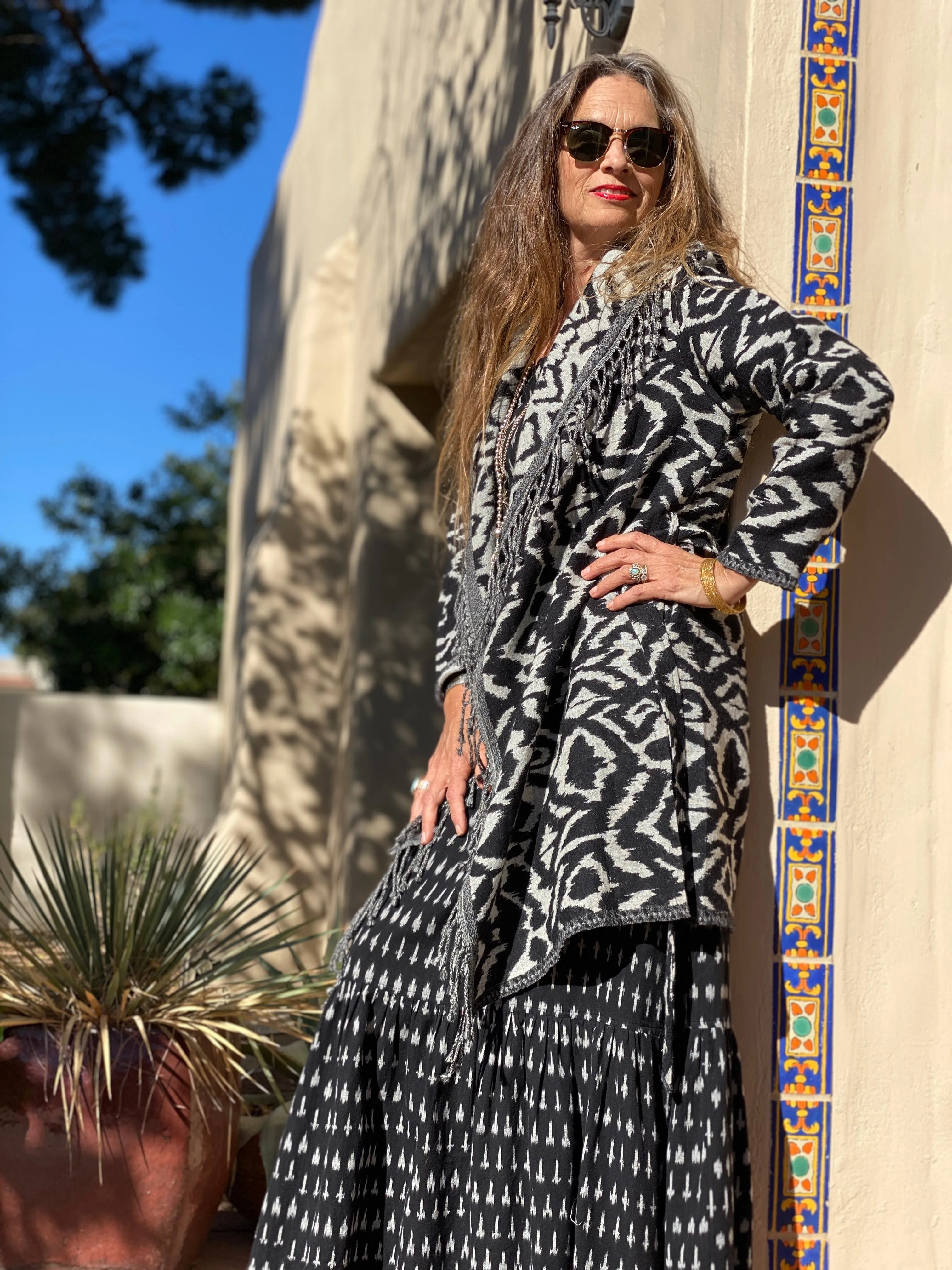 Zebra Belted Boiled Wool Coat