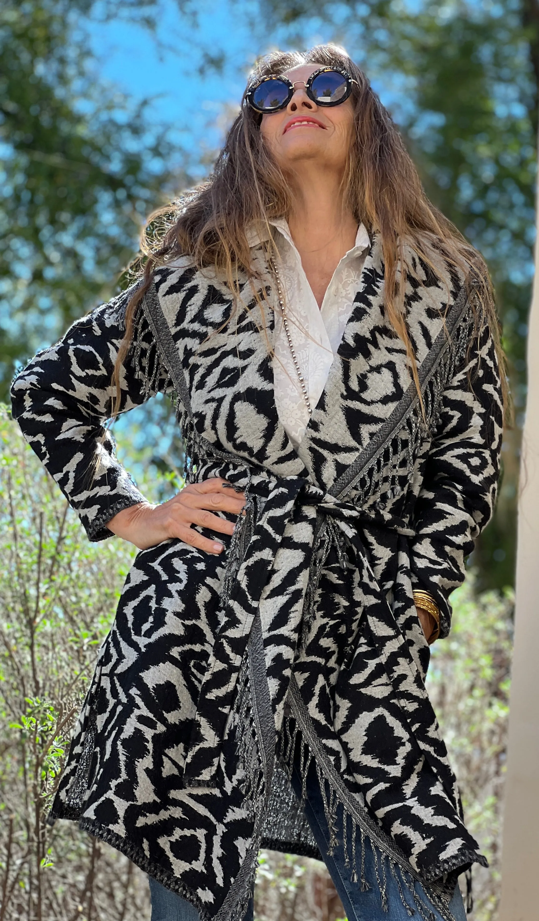 Zebra Belted Boiled Wool Coat