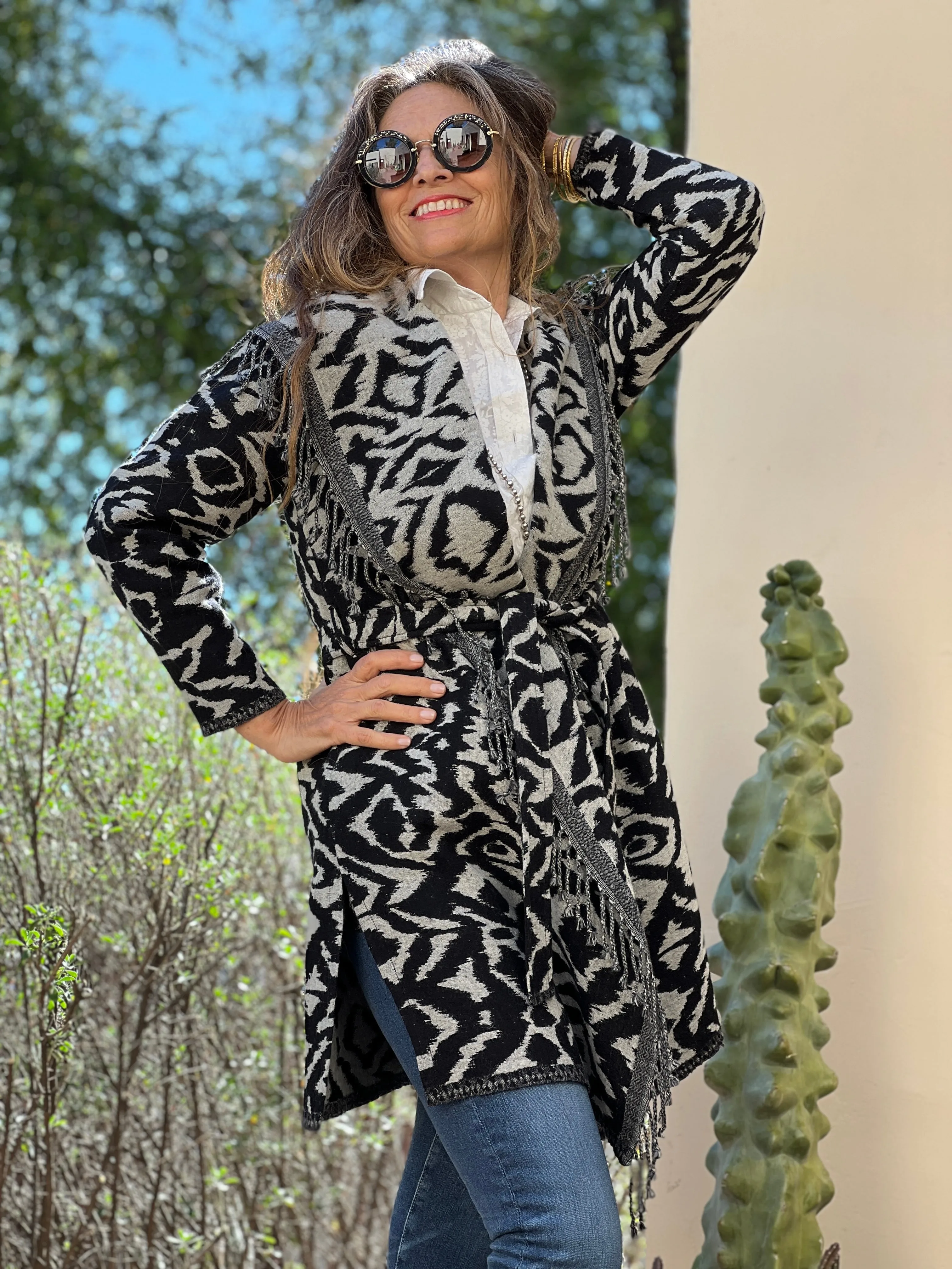 Zebra Belted Boiled Wool Coat