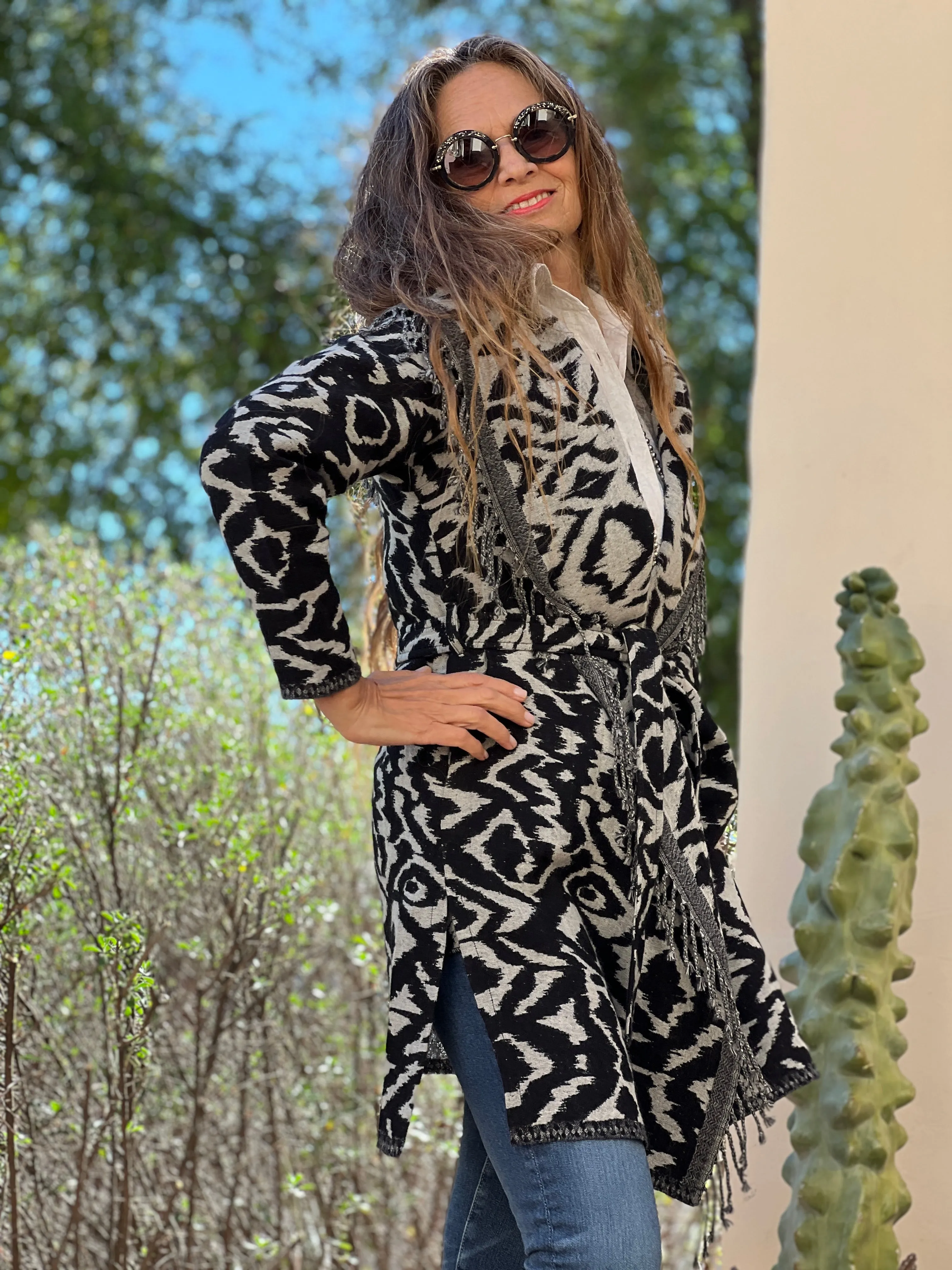 Zebra Belted Boiled Wool Coat